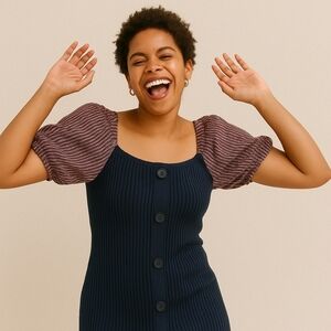 Maeve by Anthropologie Ribbed Button-Front Mini Dress - Size L